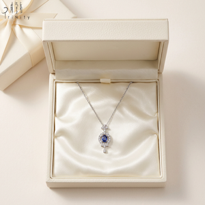 High Quality Elegant 18K White Gold Real Natural Diamond Blue Sapphire Flower Pendant Necklace Gemstone Jewelry For Women's Gift - Product Image 2