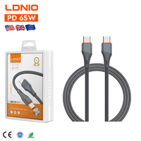 Câble LDNIO LC631C 65W PD Type C vers C, charge rapide 5A, synchronisation des données, prise en alliage d'aluminium, anti-pliage, 1M/2M, certifié CE ROHS