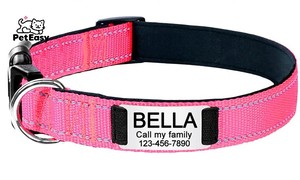 Collar de nailon para mascotas con placa de identificación grabada de alta calidad ajustable antipérdida colorida - Product Image 3