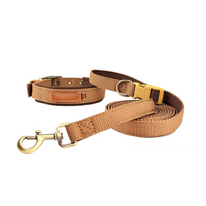 Wholesale Canvas <b>Dog</b> <b>Collar</b> Leash Set Custom PU Name Plate Antique Metal Buckle Adjustable Pet Walking Kit OEM ODM Supported - Product Image 3
