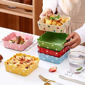 Baking Tray Kitchen Ovens Ceramic Utensils Polka Dots Minimalist Dinnereware Household Creative Lace Shaped Salad Pizza Bowls