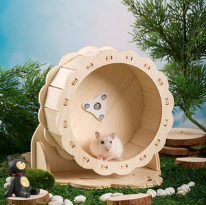 Roue pour hamster silencieuse et écologique en bois/bambou, design tournesol doré, jouet pour animaux de compagnie pour chiens, chats et petits animaux - Product Image 3