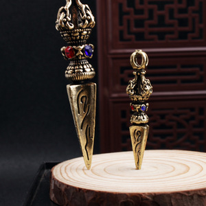 Colgante de Vajra de Latón, Implemento Ritual del Budismo Tibetano, Forma de Espiga, Engaste de Bisel, Ceremonia Religiosa, Joyería Unisex Coleccionable - Product Image 2