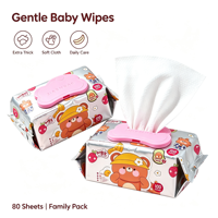 Lingettes pour bébé Jia Enbao, design de dessin animé ours, spéciales pour les fesses, les mains et la bouche, 80 lingettes par paquet, format familial, extra épaisses, non parfumées