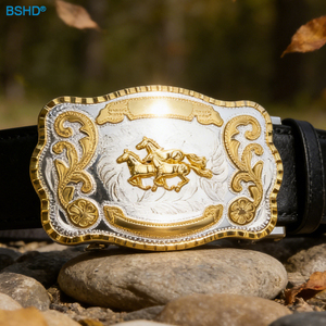Hebillas de cinturón de vaquero occidental personalizadas de dos colores con diseño de caballo grande dorado de aleación para hombre, accesorios de cuero para jeans, envío rápido - Product Image 1