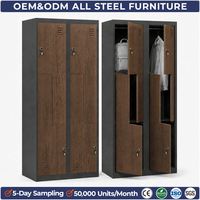 Casier en acier durable finition noyer style Z, armoire métallique haut de gamme pour boutique, hôtel, spa, vestiaire, offre d'usine