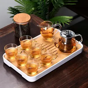 gdkk multi-function middle east arab tea glass teapot 9 pcs set Heat Resistant Borosilicate Transparent Glass Teapot And Cup Tray Set