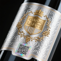 Etiquette personnalisée en papier d'aluminium gaufré pour vin, gin et spiritueux, autocollant privé pour bouteille en verre texturé, vin rouge, whisky, étain