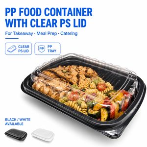 Wholesale Disposable Rectangular PP Food <b>Container</b> with Clear PS Lid Takeaway Meal Prep Tray for Restaurant Catering - Product Image 1