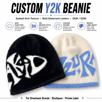 Bonnet Réversible Y2K en Acrylique et Spandex Tricoté Sans Couture avec Logo Jacquard Gothique, Sans Revers, Faible MOQ, Bonnet Côtelé en Stock