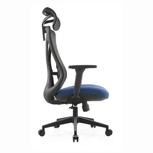 Kursi kerja punggung tinggi, kursi kantor ergonomis hitam bersirkulasi dengan penopang pinggang