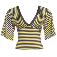 Atasan Crop Wanita Elegan Berkerah V dengan Ikat Pinggang dan Motif Garis-garis