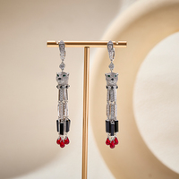 Agile Cheetah Tassel Boucles d'oreilles à la mode et cool émail noir vert perle pendentif charme sauvage bijoux de style indien moyen pour femmes