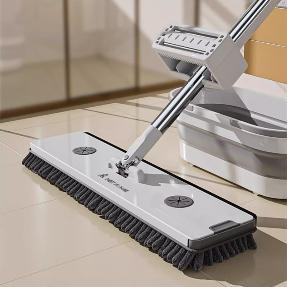 Chenille Telescopic Flat Mop – Long-Handle Stainless Steel Self-Wringing Floor Cleaner