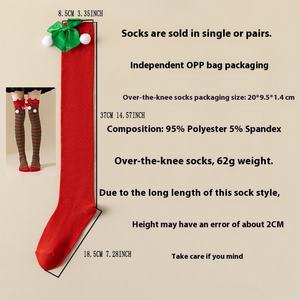 WZ193 Dames Overknee Sokken met Vachtbal voor de Winter, Lange Sokken met Strepen voor Halloween Kerstmis, Europese Stijl - Product Image 3