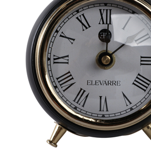 Orologio da Tavolo Rotondo ELEVARRE con Numeri Romani e Accenti Oro su Sfondo Nero, Stile Moderno Transizionale - Product Image 5