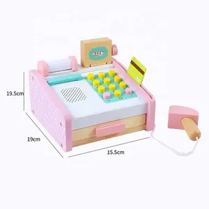 Caja Registradora de madera para niños, juguete de simulación de juego de imitación