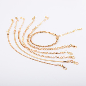 Fashion Chain Link <b>Bracelets</b> <b>Set</b> Gold Plated Alloy Bohemian Style Unisex Jewelry 4 Piece Stackable Design - Product Image 3