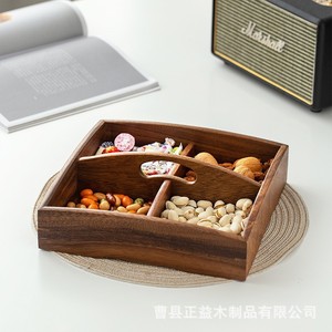 Solid Wood Fruit Plate Box 4 Compartment Square <b>Storage</b> <b>Tray</b> For Nuts Snacks Home Living Room Desktop Organizer - Product Image 3