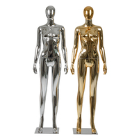 Maniquí de cuerpo completo de material dorado brillante para lencería, con cabeza de huevo, de pie y autónomo.