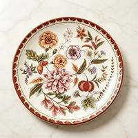 Ensemble de vaisselle en céramique à motif de fruits, 4 pièces, avec bordure rouge-brun, compatible micro-ondes et réutilisable, décoration de table pour la maison