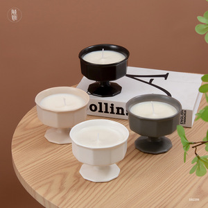 TaoYuan Ceramic Stemmed Candle <b>Holder</b> Hexagon Black Empty For Gift DB2299 - Product Image 3