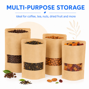 Sacs en papier kraft refermables de qualité alimentaire avec fenêtre transparente, pochettes autoportantes pour grains de café, noix, thé, en-cas - Product Image 1