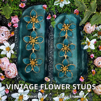Anting Gantung Bunga Lima Kelopak Gaya Manis Grosir, Anting Bunga Rumbai Paduan Logam Warna-warni Vintage dengan Tetesan Minyak, Perhiasan