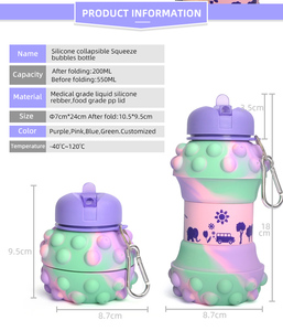 Fashion Design Collapsible Silicone Water Bottles Reusable Pop <b>Top</b> <b>Bubble</b> Sensory Fidget Toys Stress Relief Drinkware - Product Image 4