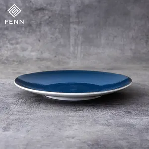 Plato redondo para carne de Color azul reactivo europeo Platos Para Hotel, plato plano de comedor de porcelana de cerámica para Hotel de boda