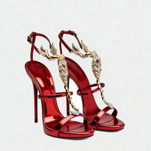 Ladies Glamorous Metallic Decor Roman Sandals, Soft Genuine Leather Hollow Out Stiletto Heels Ideal for Nightclub and Occasions - Product Image 2