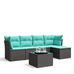 D0100X38KJ8 Ensemble de canapé de patio en polyrotin noir 6 pièces avec coussins, mobilier d'extérieur, design contemporain et moderne - Product Image 1