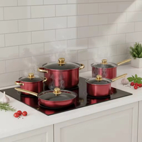 Ensemble de casseroles en aluminium chinois moderne de 12 pièces, compatible avec l'induction, pour une cuisine durable à la maison, revêtement antiadhésif, couvercles en aluminium, passe au lave-vaisselle