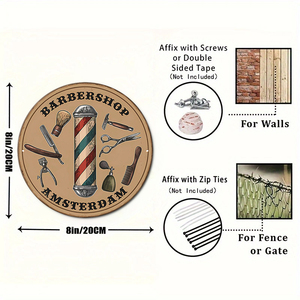 Letrero Metálico Redondo Vintage <span class=keywords><strong>de</strong></span> Barbería con Diseño <span class=keywords><strong>de</strong></span> Poste <span class=keywords><strong>de</strong></span> Barbero y Herramientas - Product Image 2