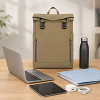 Sac à dos kaki à fermeture roll-top pour ordinateur portable, sac de voyage, sac à dos de jour