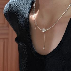 สร้อยคอเงิน S925ดีไซน์เฉพาะส่วนของเกาหลีสร้อยคอมุกแท้ย้อนยุคแบบเรียบง่ายสร้อยคอแบบติดไหปลาร้า - Product Image 5