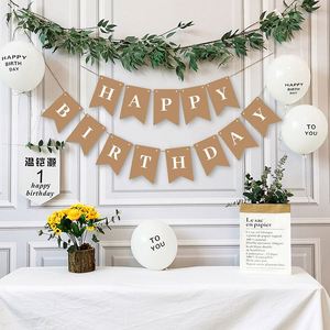 Primer cumpleaños Banner Baby Shower Feliz cumpleaños Bunting Banner Carta Guirnaldas colgantes Pastel Pink String Flags - Product Image 3