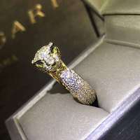 Bague tête de léopard européenne et américaine la plus vendue, plaquée zircon et or 18 carats, bague de mode haut de gamme en or 18 carats créée en laboratoire