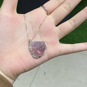 สร้อยคอเงินแท้ S925 ประดับด้วยหินธรรมชาติสีม่วง คาลเซโดนี รูปทรงไข่นกพิราบ สไตล์จีน จี้รูปไข่สีม่วงใหม่ พร้อมเม็ดน้ำแข็ง - Product Image 1