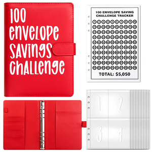 100 Phong Bì tiết kiệm thách thức chất kết dính-A5 đá cẩm thạch PU da | xoắn ốc lỏng lẻo kế hoạch tiết kiệm tiền với 3 trackers - Product Image 4