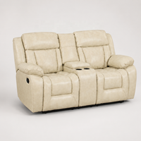 Ensemble de canapés inclinables manuels extensibles modernes 3+2+1 avec console et porte-gobelets, en cuir et structure en bois, pour salon, vente en gros