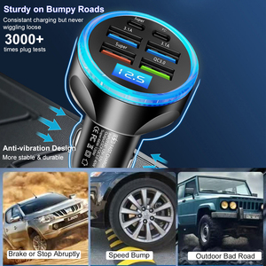 Cargador de coche 6 en 1 <span class=keywords><strong>Multi</strong></span> <span class=keywords><strong>Port</strong></span> USB C Full PD 30W con pantalla de voltaje Adaptador de carga súper rápida para iPhone MacBook Samsung Nuevo - Product Image 5