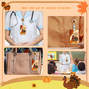 Manufacturer's autumn badge scroll retractable Thanksgiving fun turkey badge <b>holder</b> <b>ID</b> card <b>holder</b> with detachable lanyard - Product Image 3