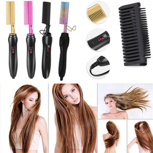 Wholesale Wet Dry Use 2 in 1 Hair Curling Iron Hotcomb Fast Heating Copper <b>Hot</b> <b>Comb</b> Electric Hair Straightener <b>Comb</b> for Women - Product Image 5