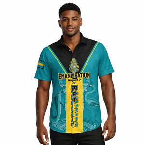 Chemise hawaïenne pour homme, motif drapeau des Bahamas, <span class=keywords><strong>col</strong></span> montant, boutonnée, coupe ample, pour la fête de l'indépendance des Bahamas, personnalisable - Product Image 4