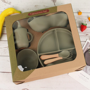 Vente en gros de fournitures pour bébés personnalisées, ensemble d'alimentation en silicone pour bébé, cadeau pour nouveau-né, assiette pour enfants - Product Image 2