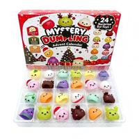 Calendrier de l'Avent Squishy de Noël 24 pièces – Calendrier de compte à rebours Mochi Squishies mignons – Boîte mystère Squishy Squeeze Fidget Toy
