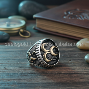 925K Sterling Silver Three Crescents Wolf Men <b>Ring</b> - Product Image 3