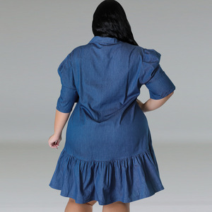 Y218601 Robes en jean grande taille les plus vendues pour femmes, décontractées, à revers, à manches courtes - Product Image 5