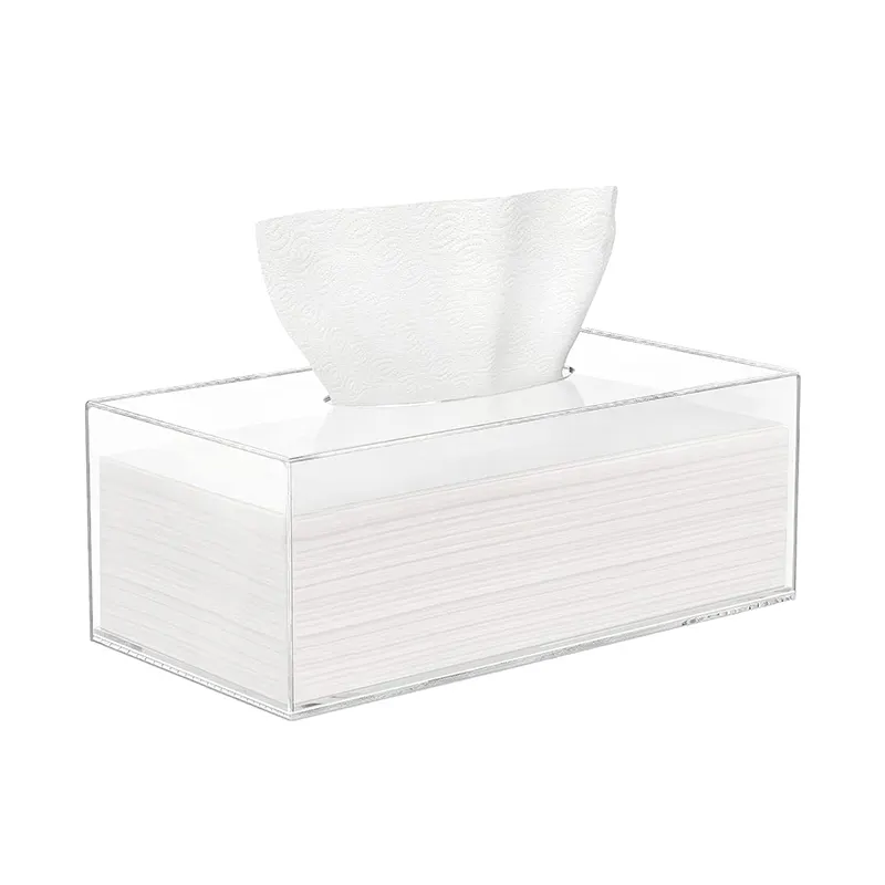 Kotak tisu penutup persegi panjang bening akrilik masker kasus pemegang dengan magnetik bawah pengering lembar pemegang untuk kamar mandi, Meja